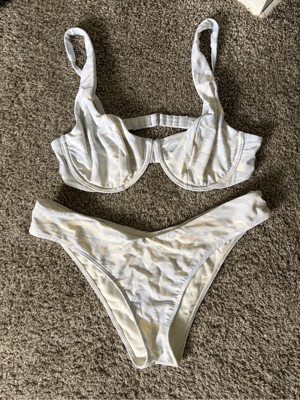 Abercrombie & Fitch Two-Piece Swimsuit in Cream and Light Blue Marble Print